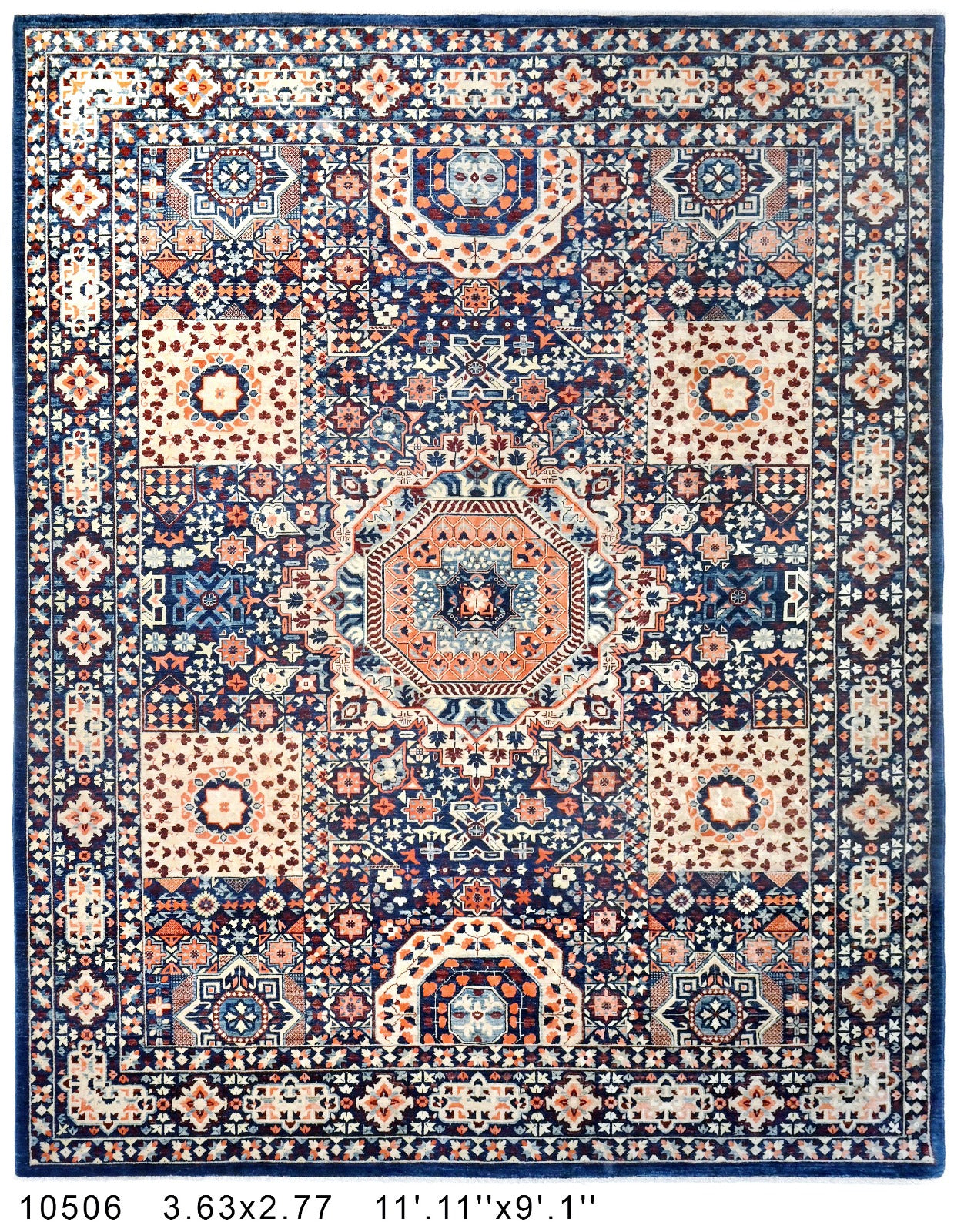 Mehrab-e-Lajvard Afghan hand-knotted Ghazni wool rug, overhead view