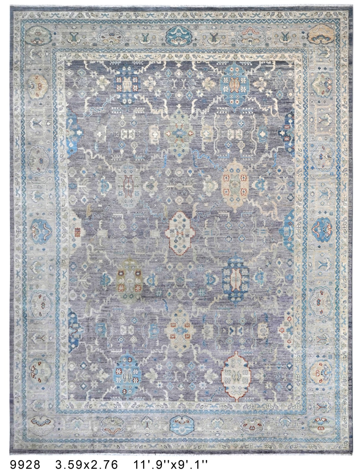 Khwab-e-Pari Afghan hand-knotted Ghazni wool rug, overhead view