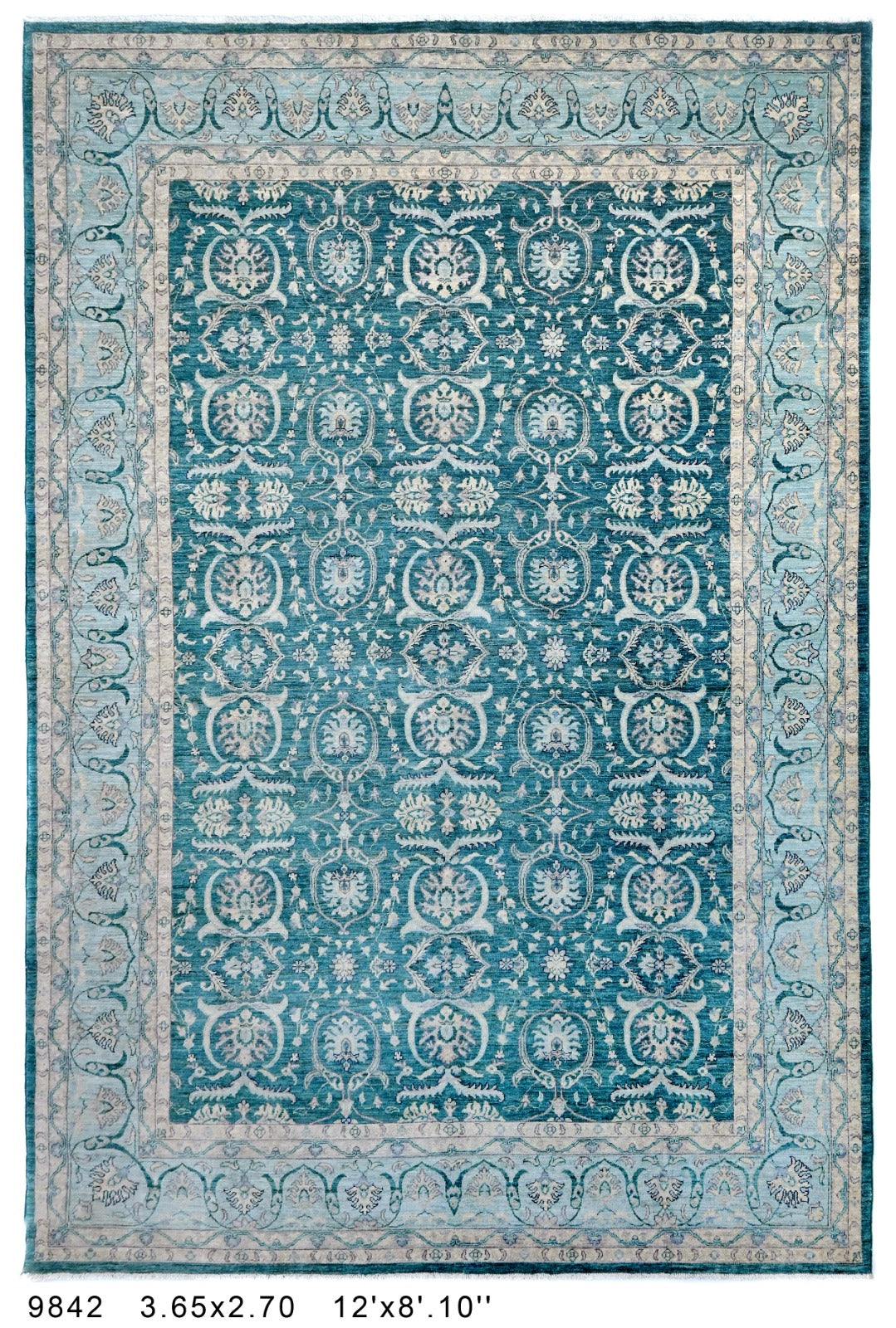 Aab-e-Firuzeh Afghan hand-knotted Ghazni wool rug, overhead view