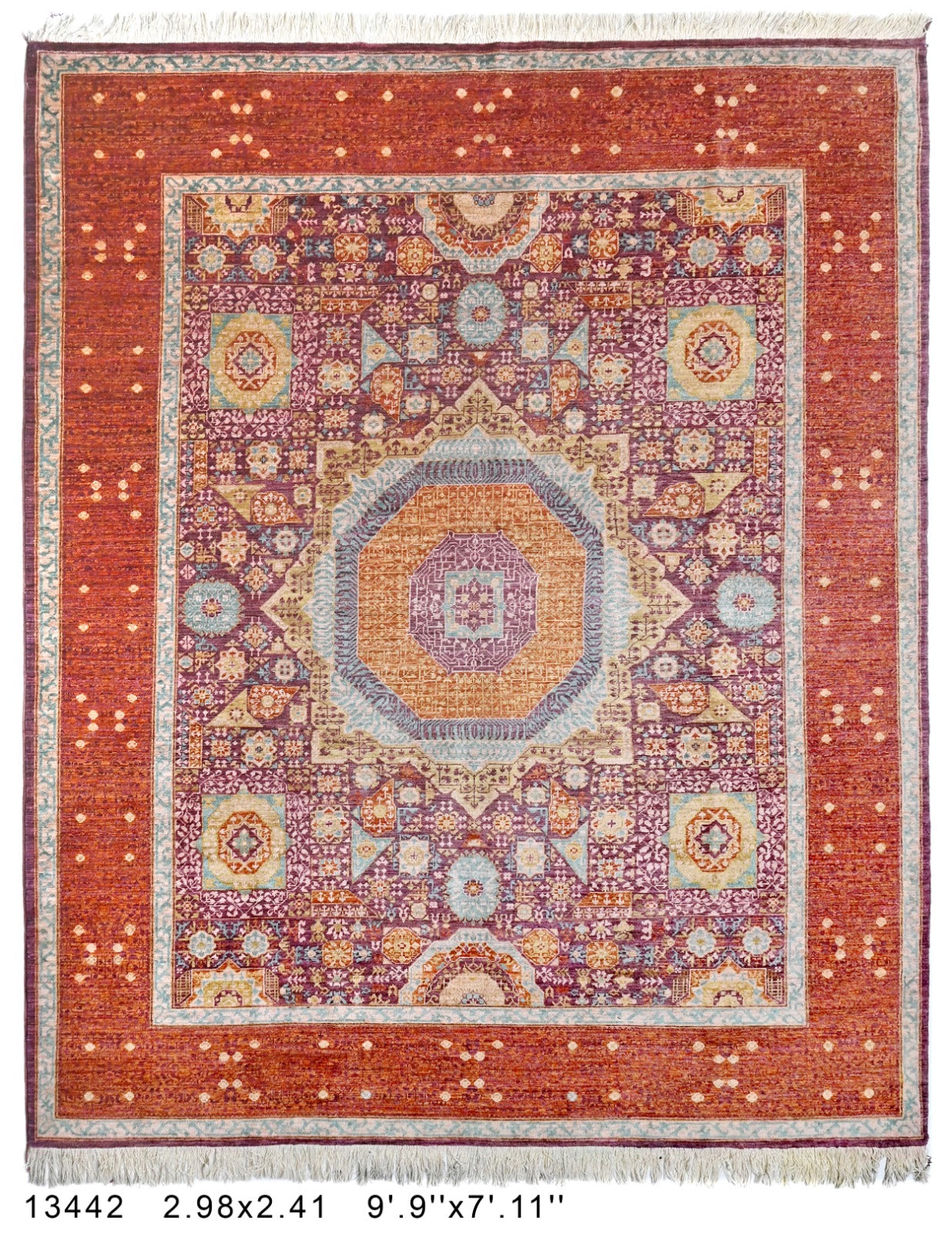 Mehr-e-Roshan Afghan hand-knotted Ghazni wool rug, overhead view