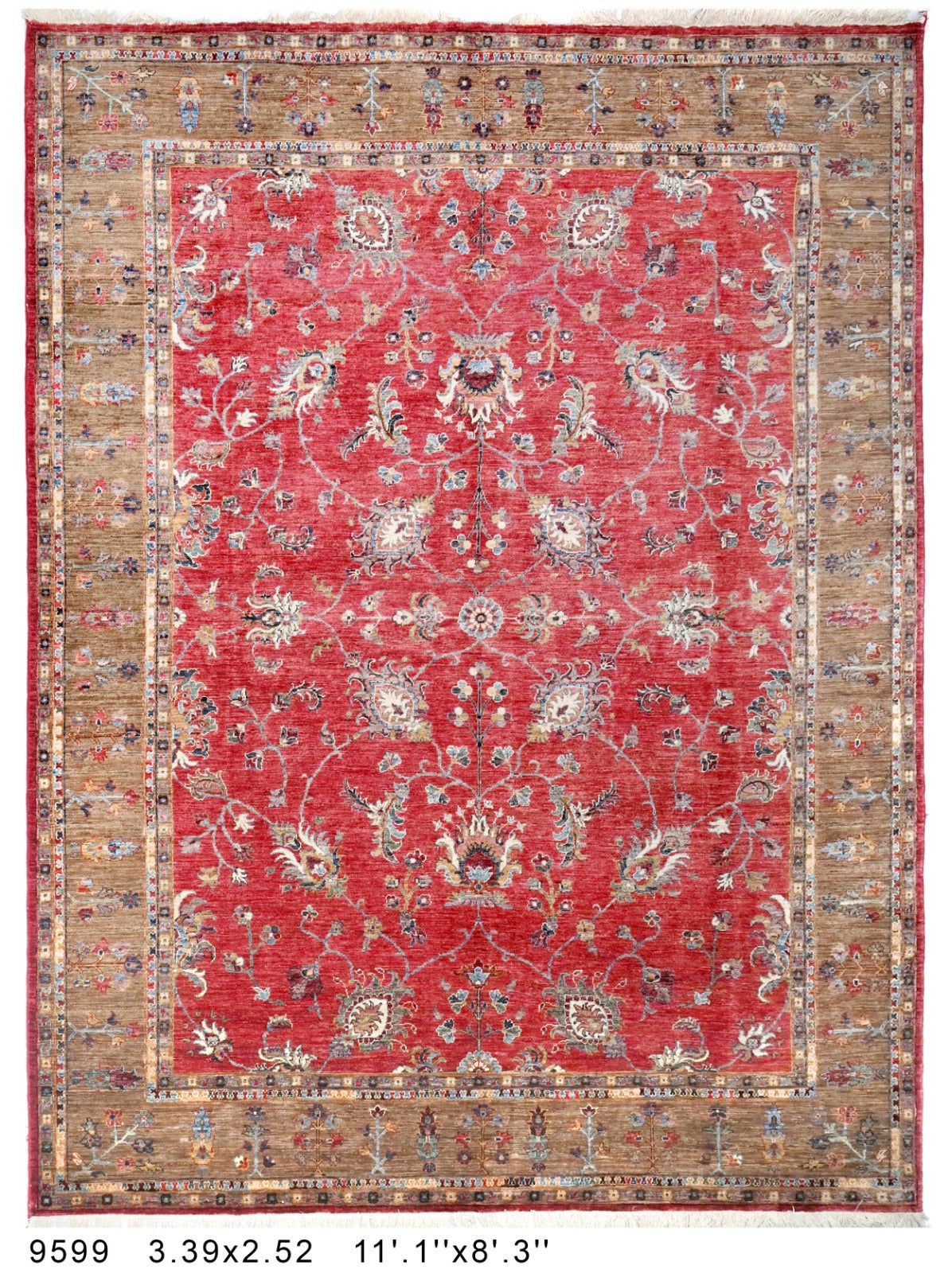 Sholeh-e-Ghazni Afghan hand-knotted Ghazni wool rug, overhead view