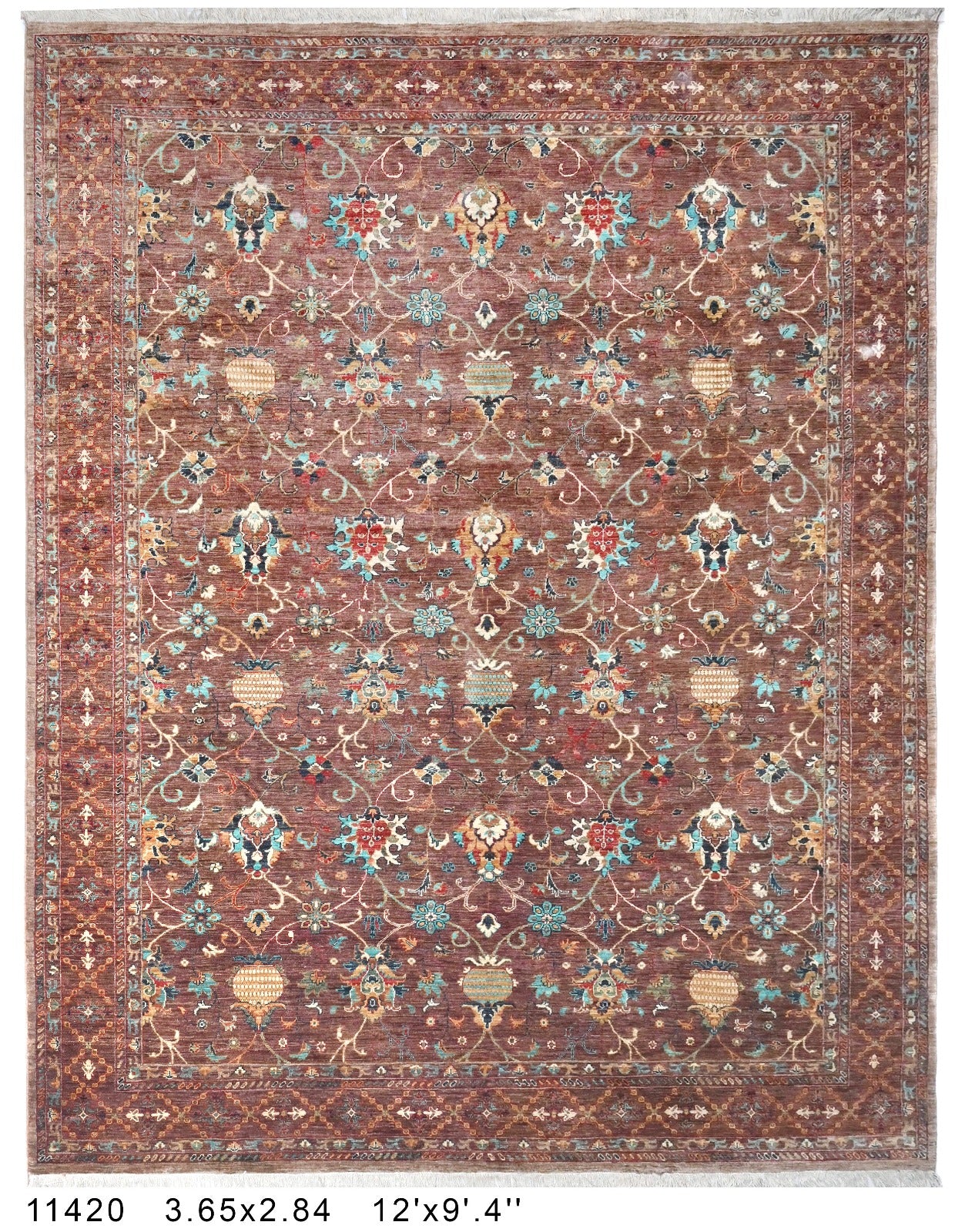 Zamin-e-Balkh Afghan hand-knotted Ghazni wool rug, overhead view
