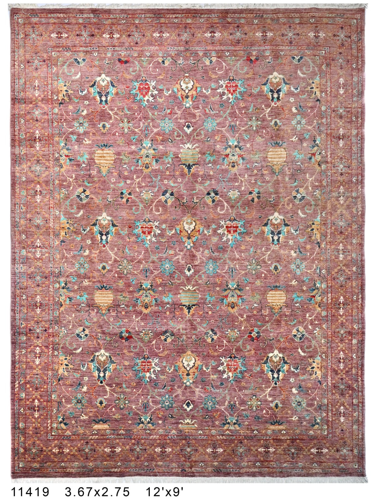 Gulab-e-Kunduz Afghan hand-knotted Ghazni wool rug, overhead view