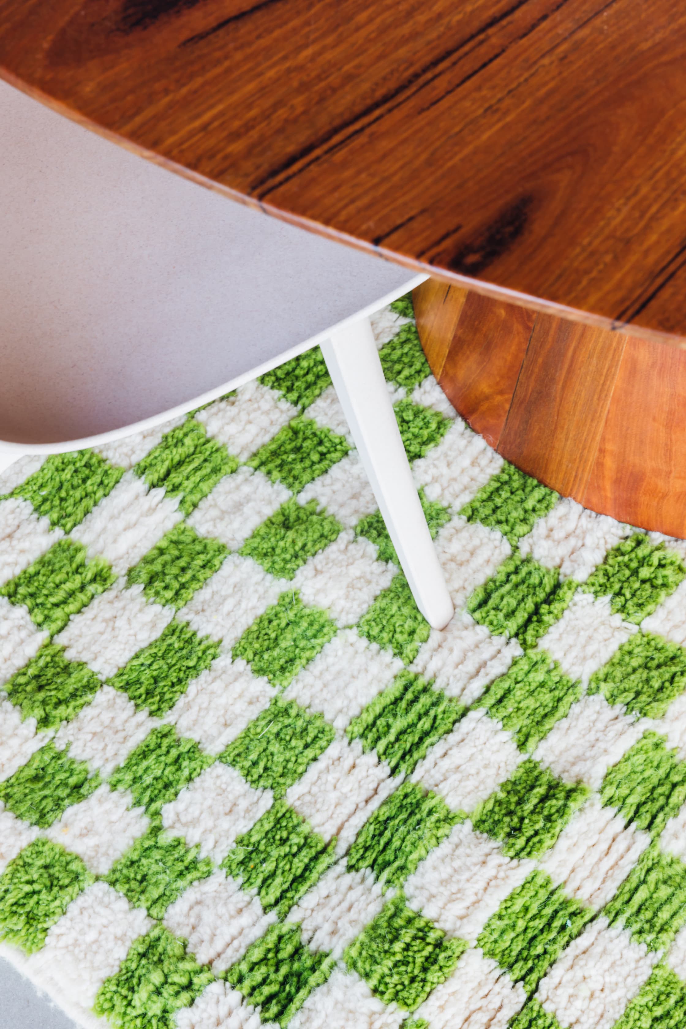 Green Moroccan Rug Light Green and White Checkered