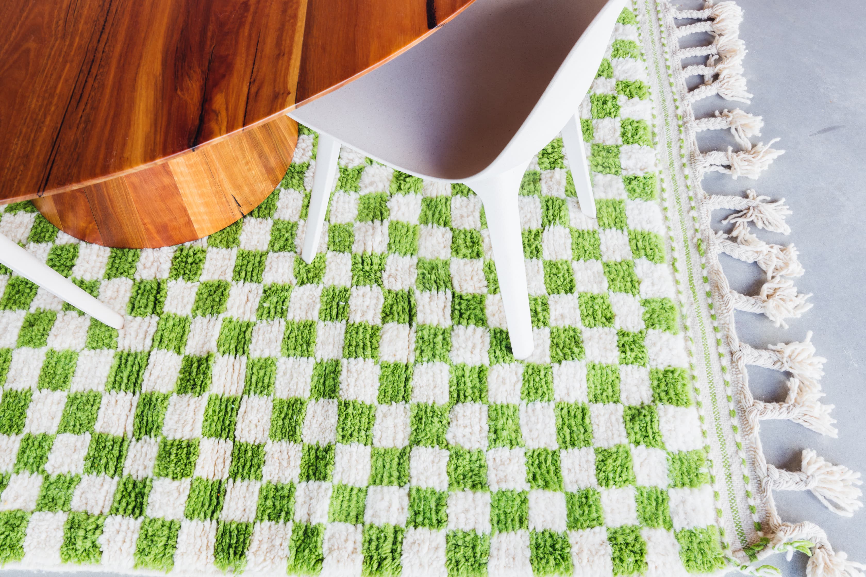 Green Moroccan Rug Light Green and White Checkered
