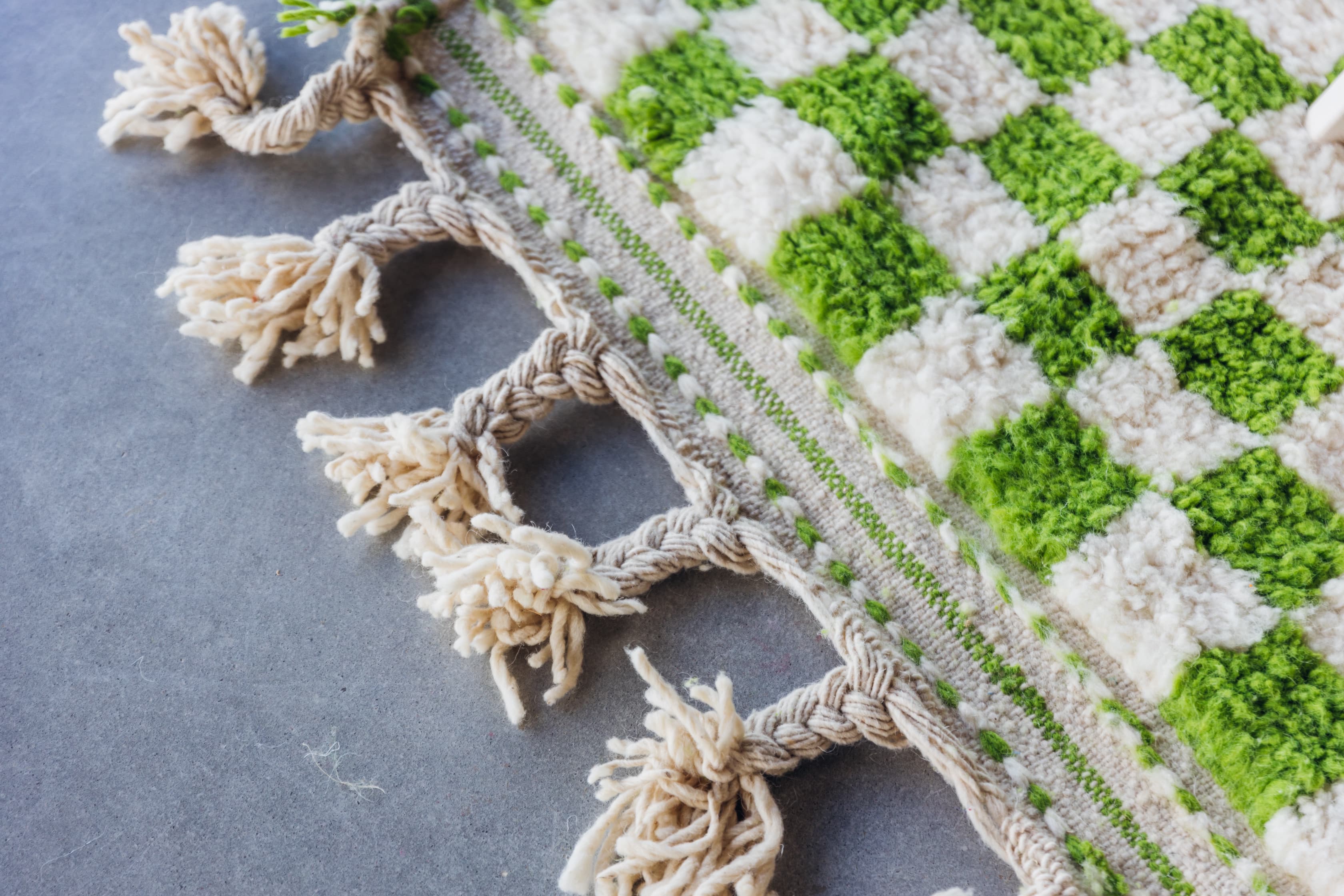 Green Moroccan Rug Light Green and White Checkered