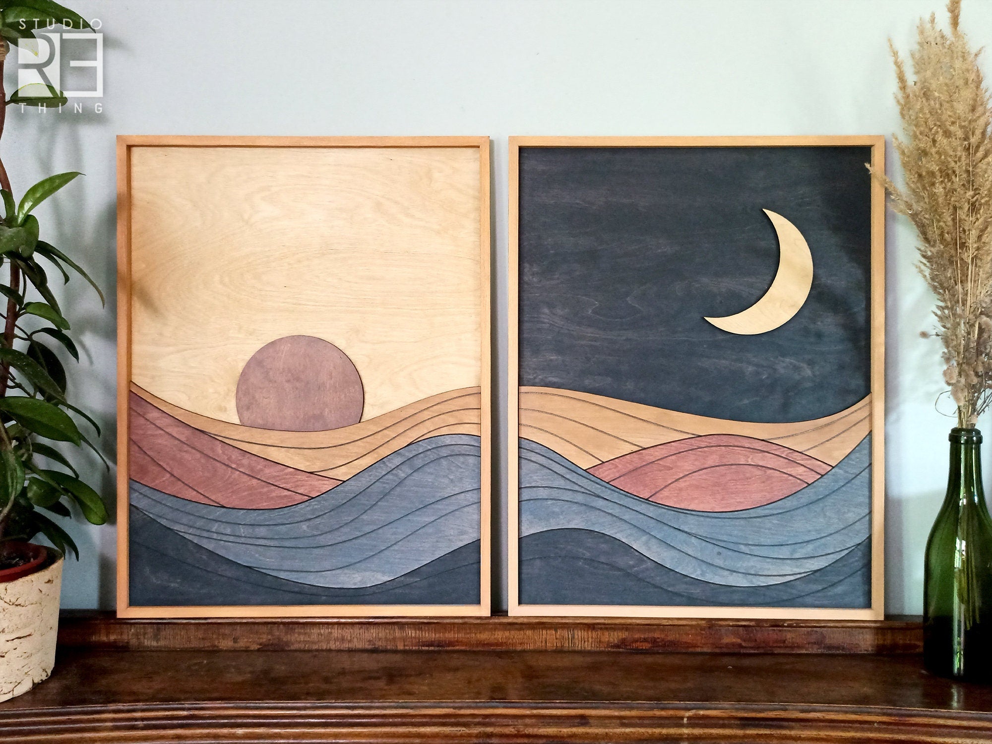 Set of 2:Sun and Moon Wall Art